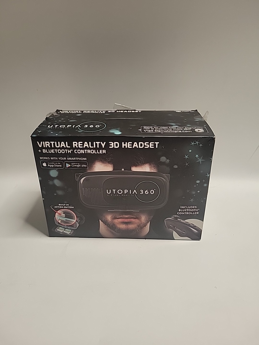 VIRTUAL REALITY 3D HEADSET GLASSES VR IPHONE ANDROID REMOTE UTOPIA 360 BLUETOOTH