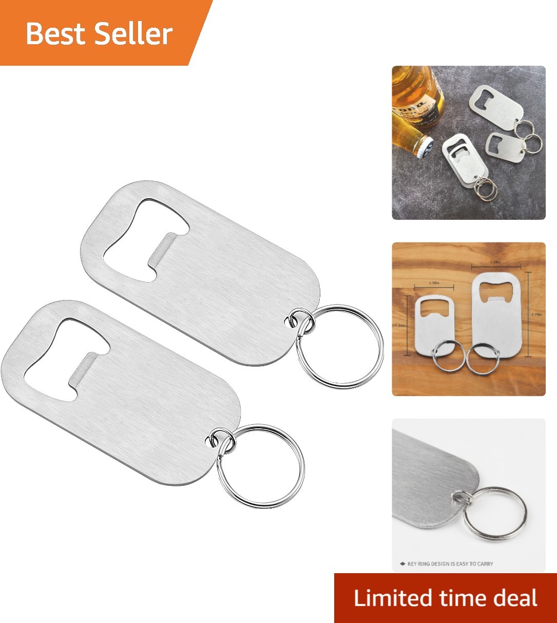 Beer Bottle Opener Keychain, 2-Piece Stainless Steel Set - Ultra-Durable