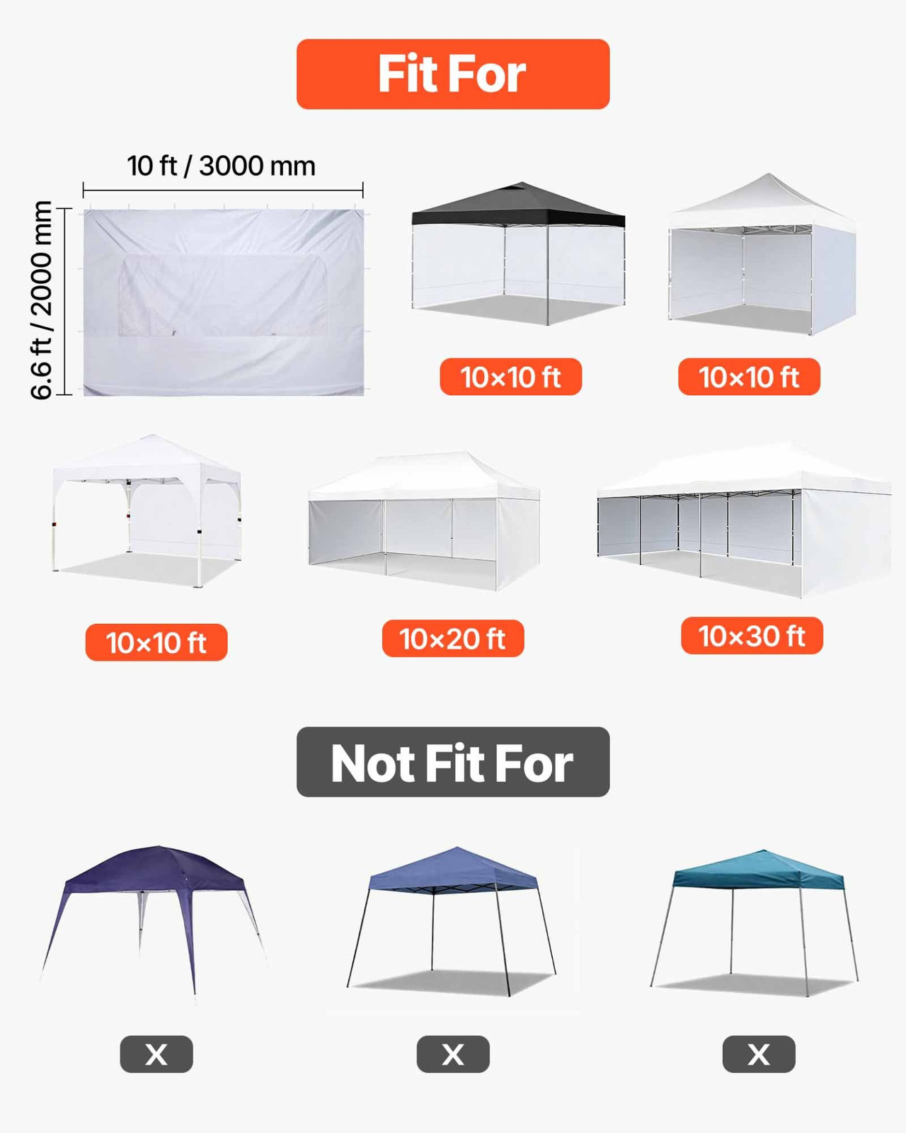 VEVOR Canopy Sidewalls, Fit for 10 x 10 ft Pop Up Canopy Tent, Tent Side Walls w