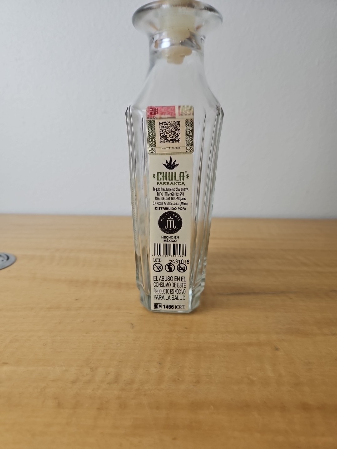 Chula Parranda Reposado Tequila Empty Bottle green label