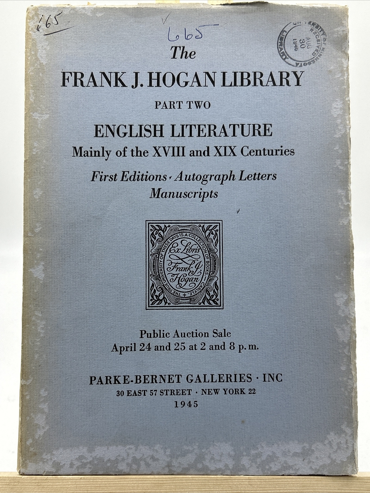Parke-Bernet Catalog: Frank J. Hogan Library Collection- 1945