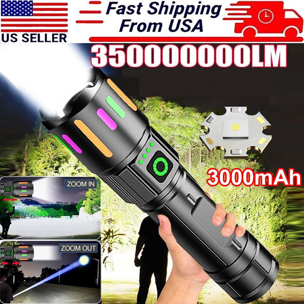 350000000 Lumen Super Bright LED Tactical Flashlight Rechargeable LED Work Light