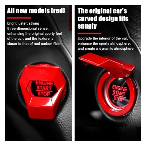 GLSOWEE Car Engine Start/Stop Button Cover, Zinc Alloy Car Push Button Red