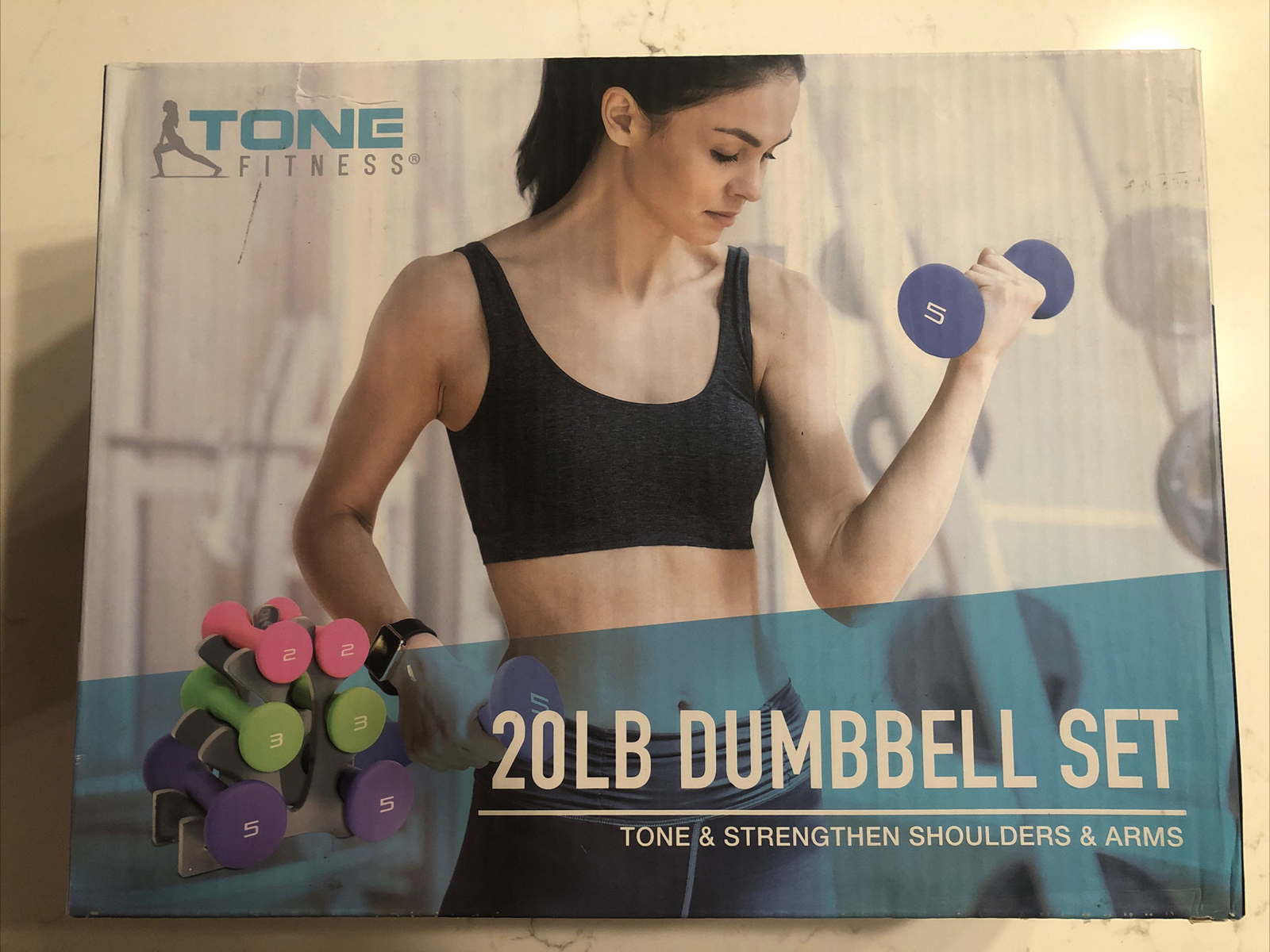 BRAND NEW 20LB DUMBBELL FITNESS SET & STAND TONE STRENGTHEN SHOULDERS ARMS