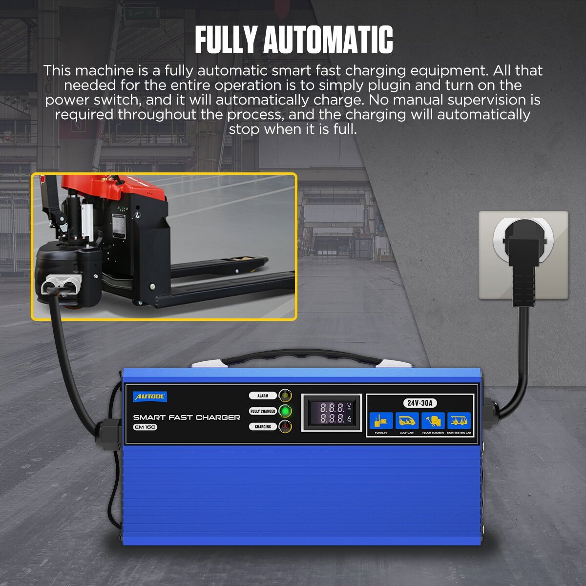 24V Golf Cart Battery Charger Fully-Automatic Smart Charger Forklift Golf Cart