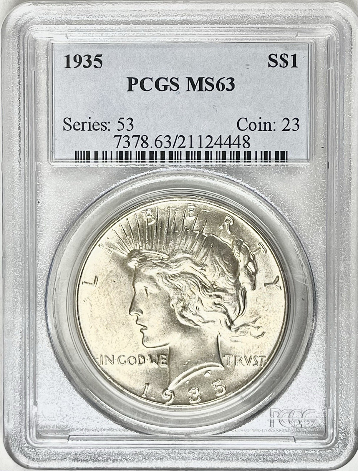 1935 PEACE SILVER DOLLAR PCGS MS63 CLASSIC BLUE LABEL
