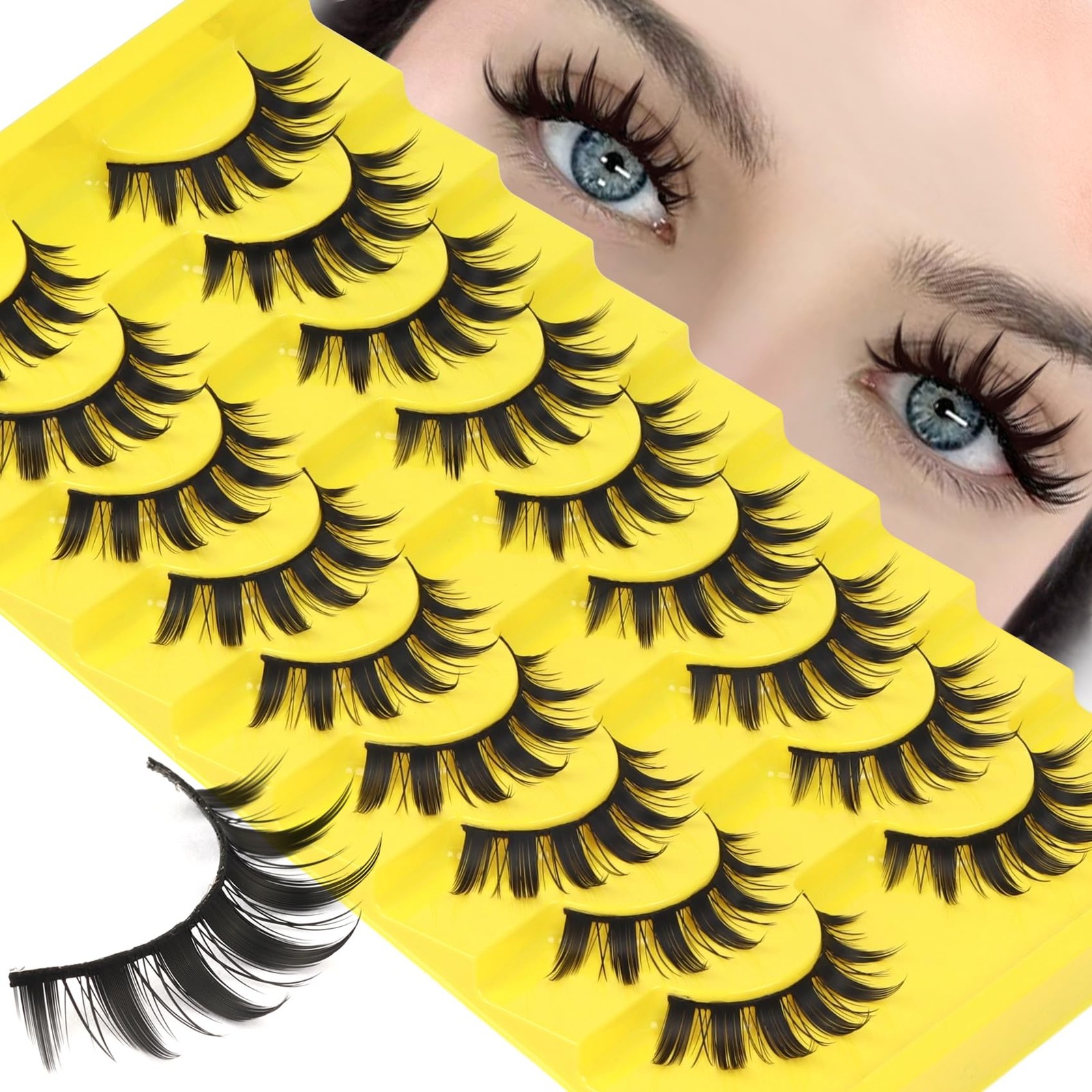 Losha Lashes Spiky Manga Wispy Anime False 9 pair (Pack of 1), Black