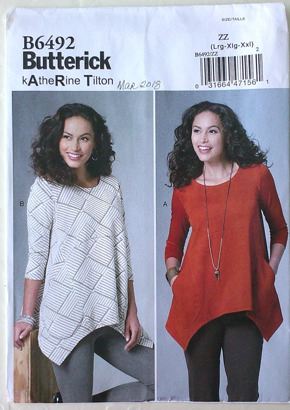 Butterick 6492 Misses Tunics Dress Sewing Pattern Sz L-XL-XXL