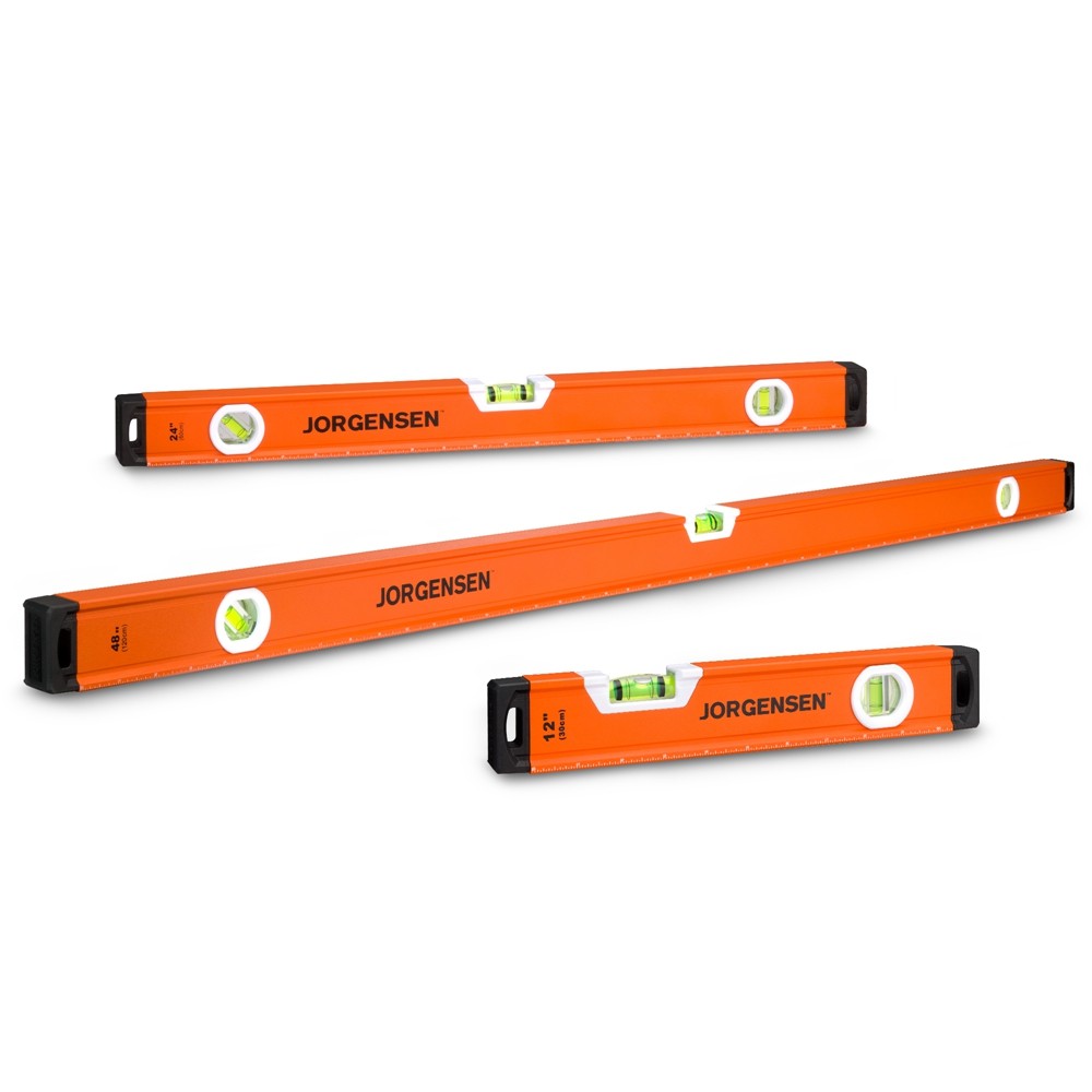 JORGENSEN 3PCS Aluminum Spirit Level Set 12"/24"/48" Torpedo Levels 45°/90°/180°