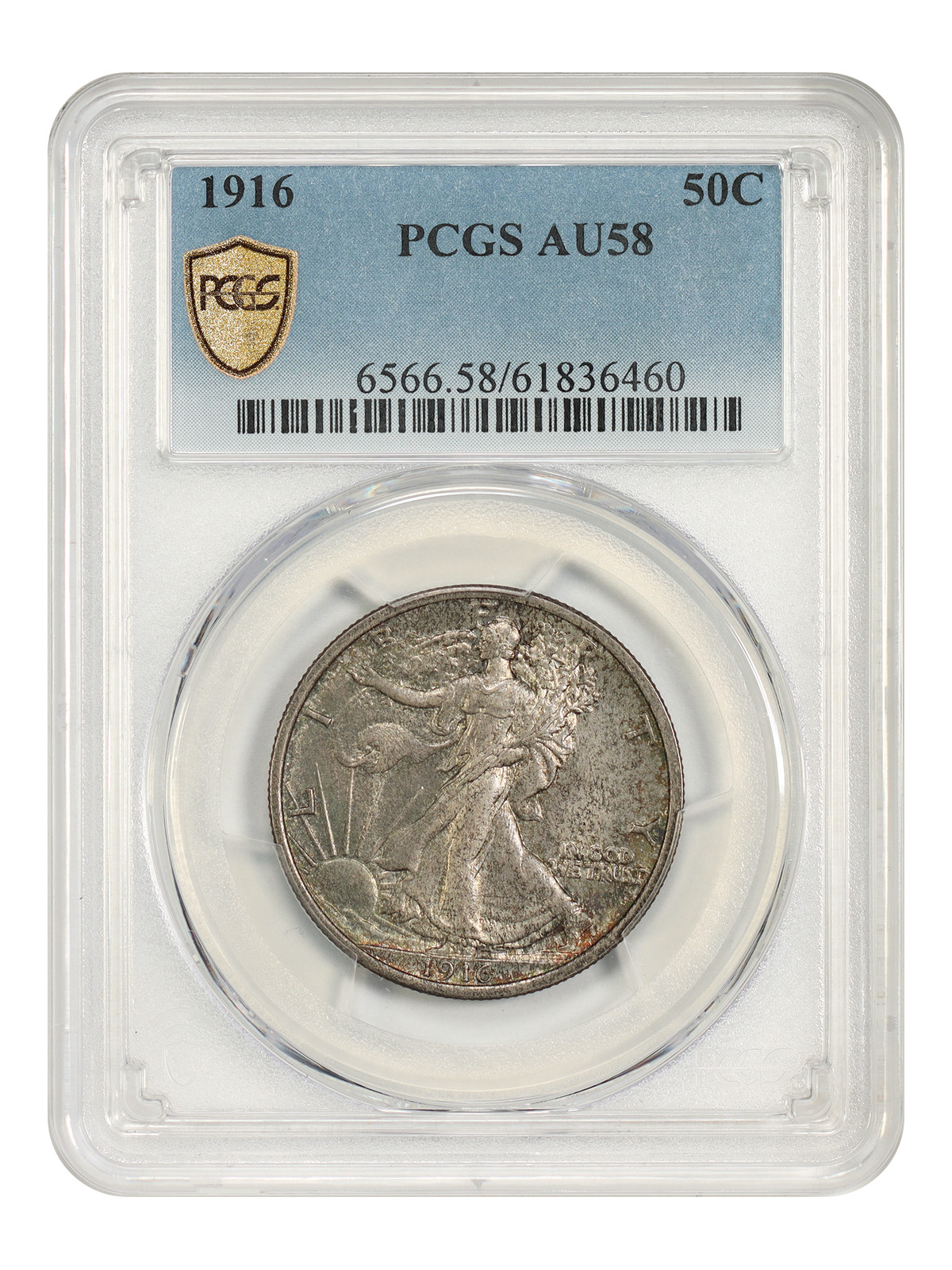 1916 50C PCGS AU58 - Walking Liberty Half Dollar - First Year Walker Issue