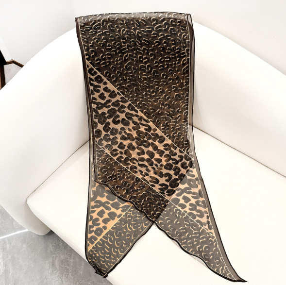 100% Silk Mulberry Scarf Kerchief leopard print 160X32cm Square Shawl Bandanna