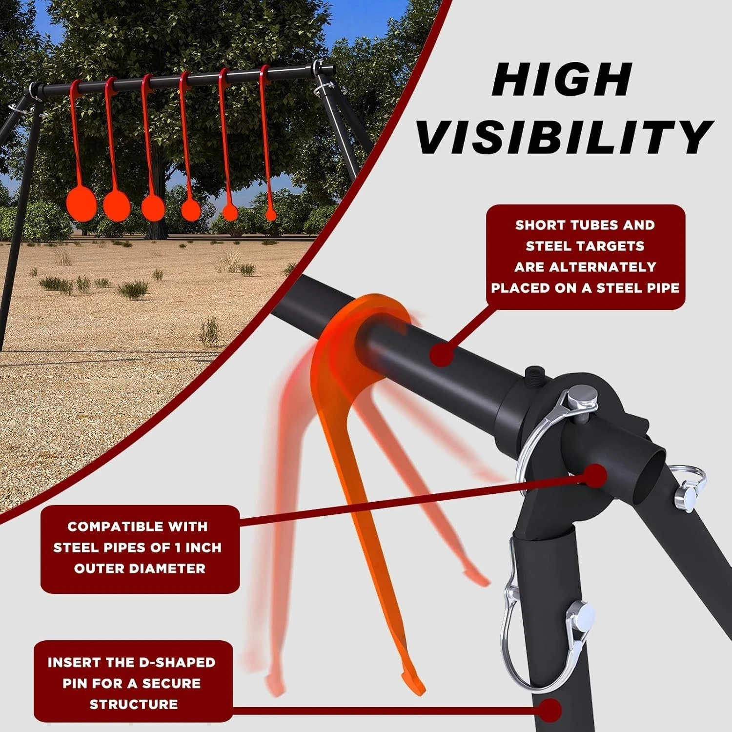 AR500 Steel Target Stand System Kit, 1/4” Thick 6 Spinning Targets, Suitable for
