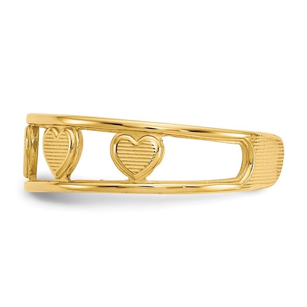 14k Yellow Gold Solid Textured Hearts Toe Ring - Adjustable Gold Toe Rings for