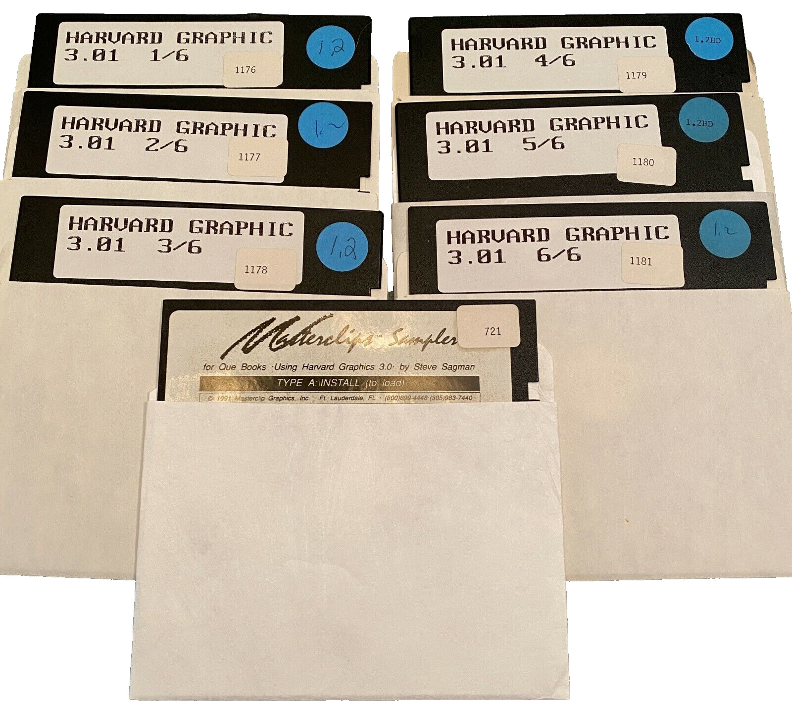 Harvard Graphics Software v3.01 Lot 5.25” Floppy Disks Masterclips Sampler 1991