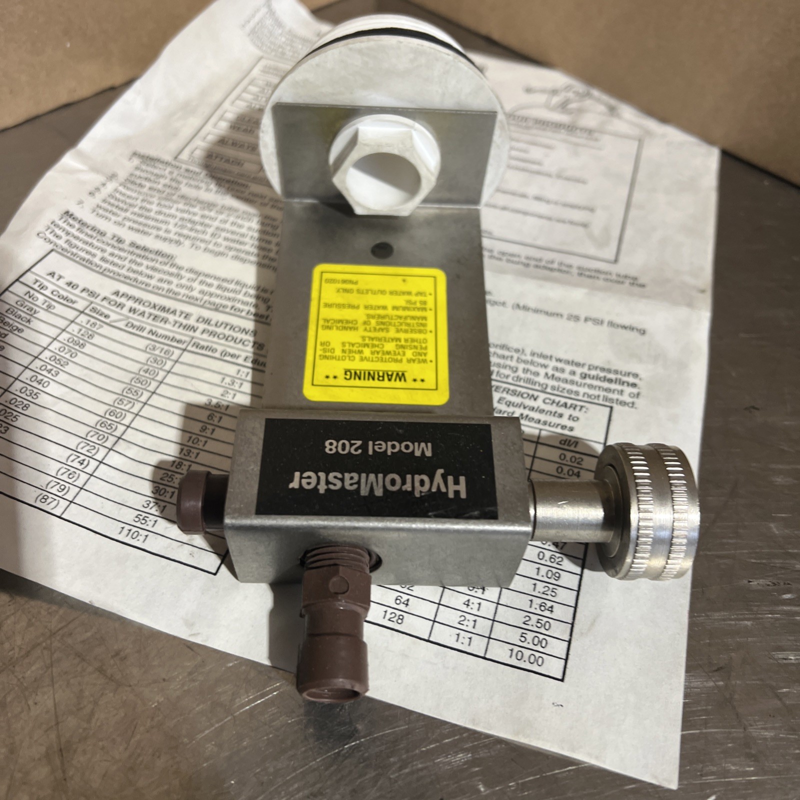 Hydromaster Systems Model 208 HydroMaster Venturi Mixer Nos Surplus No Box
