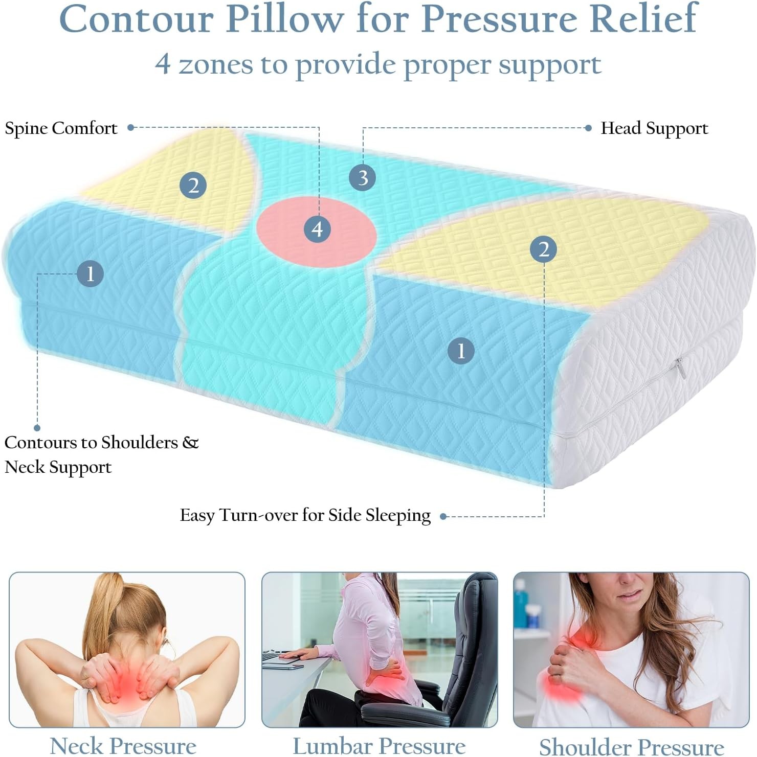 Cervical Neck Pillow for Sleeping, 3-Layer Adjustable Memory Foam Pillows