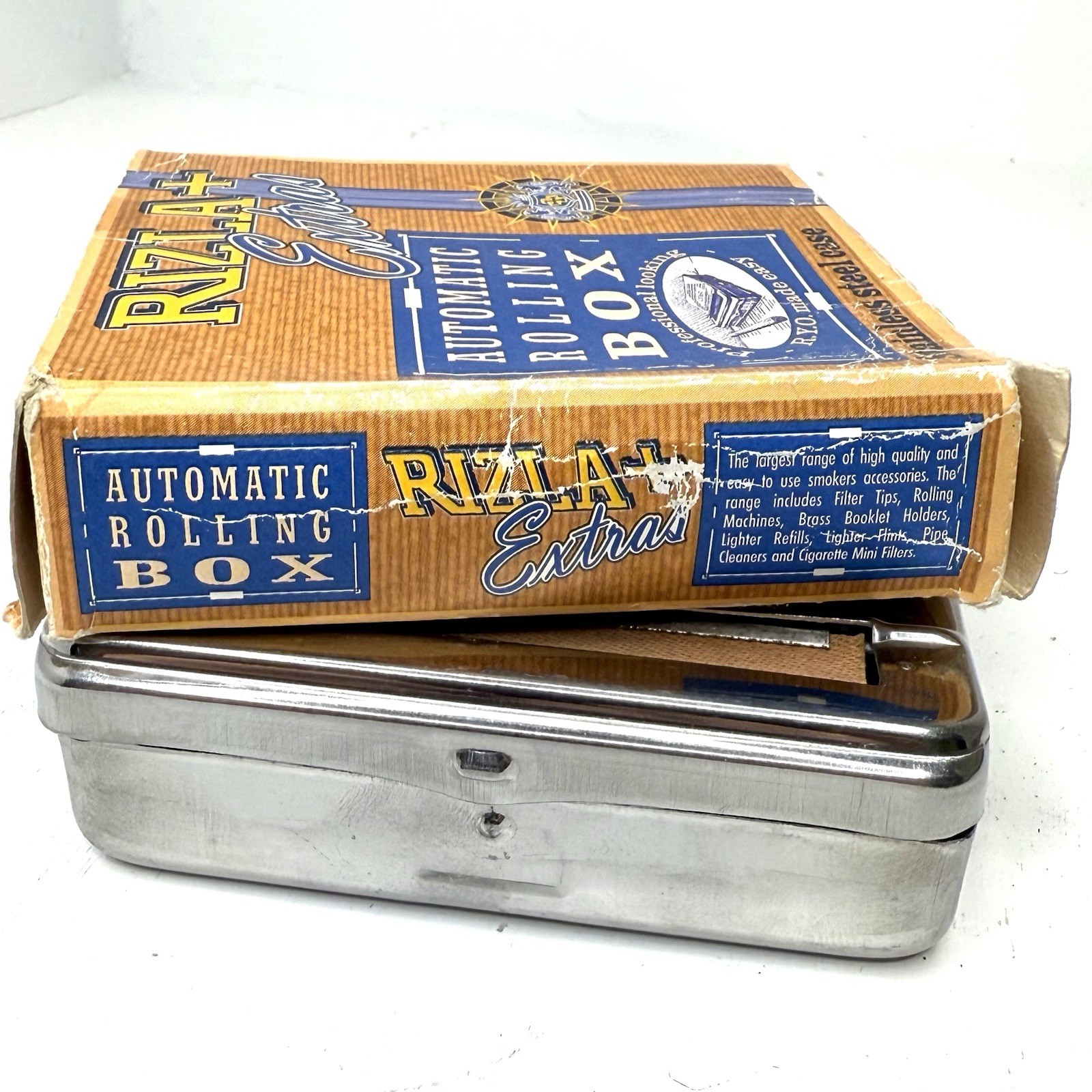 Vtg Rizla+ Extras Automatic Cigarette Rolling Machine Stainless Box - With Box