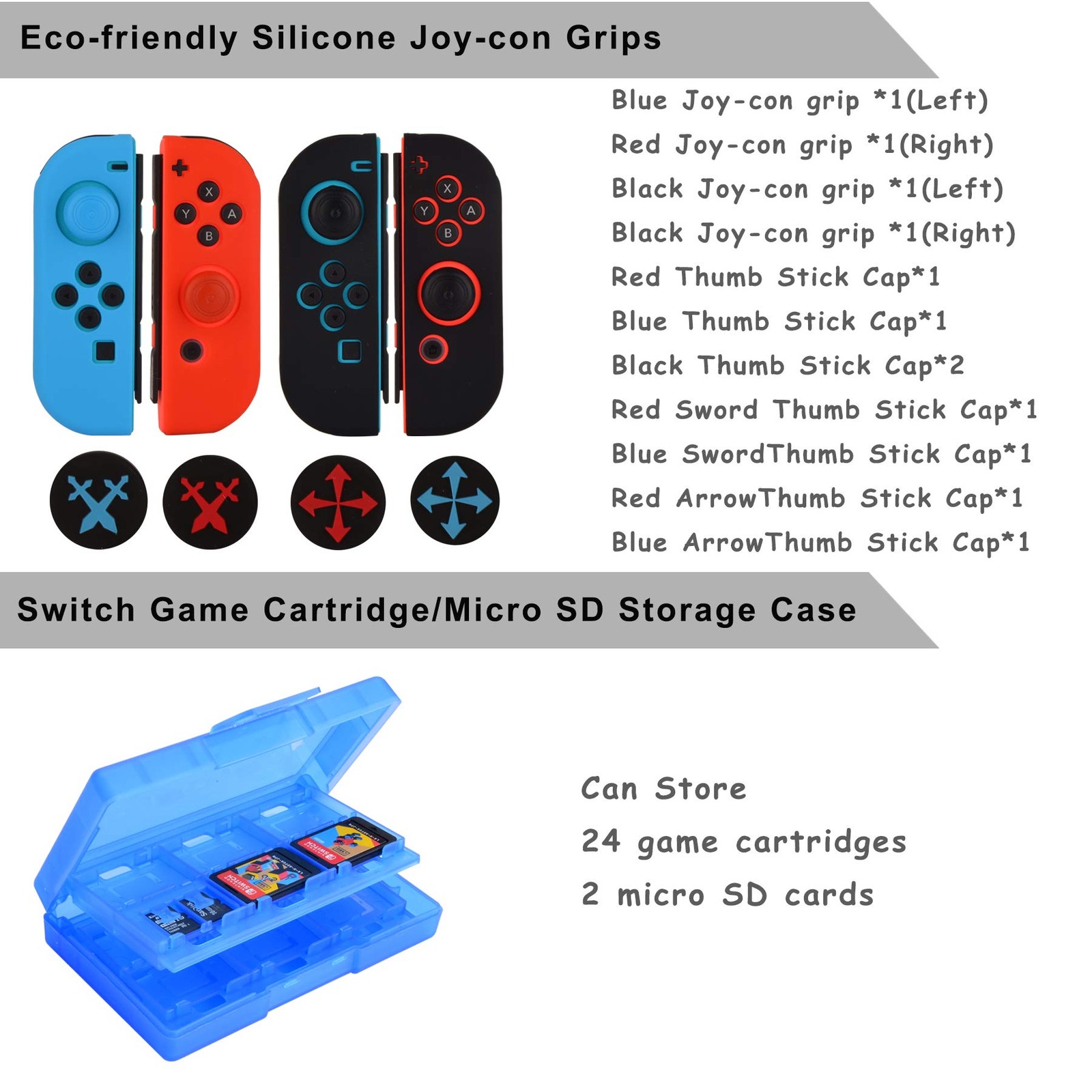 Switch OLED Accessories Kit - Game Bundle, Wheel, Caps, Case, Protector