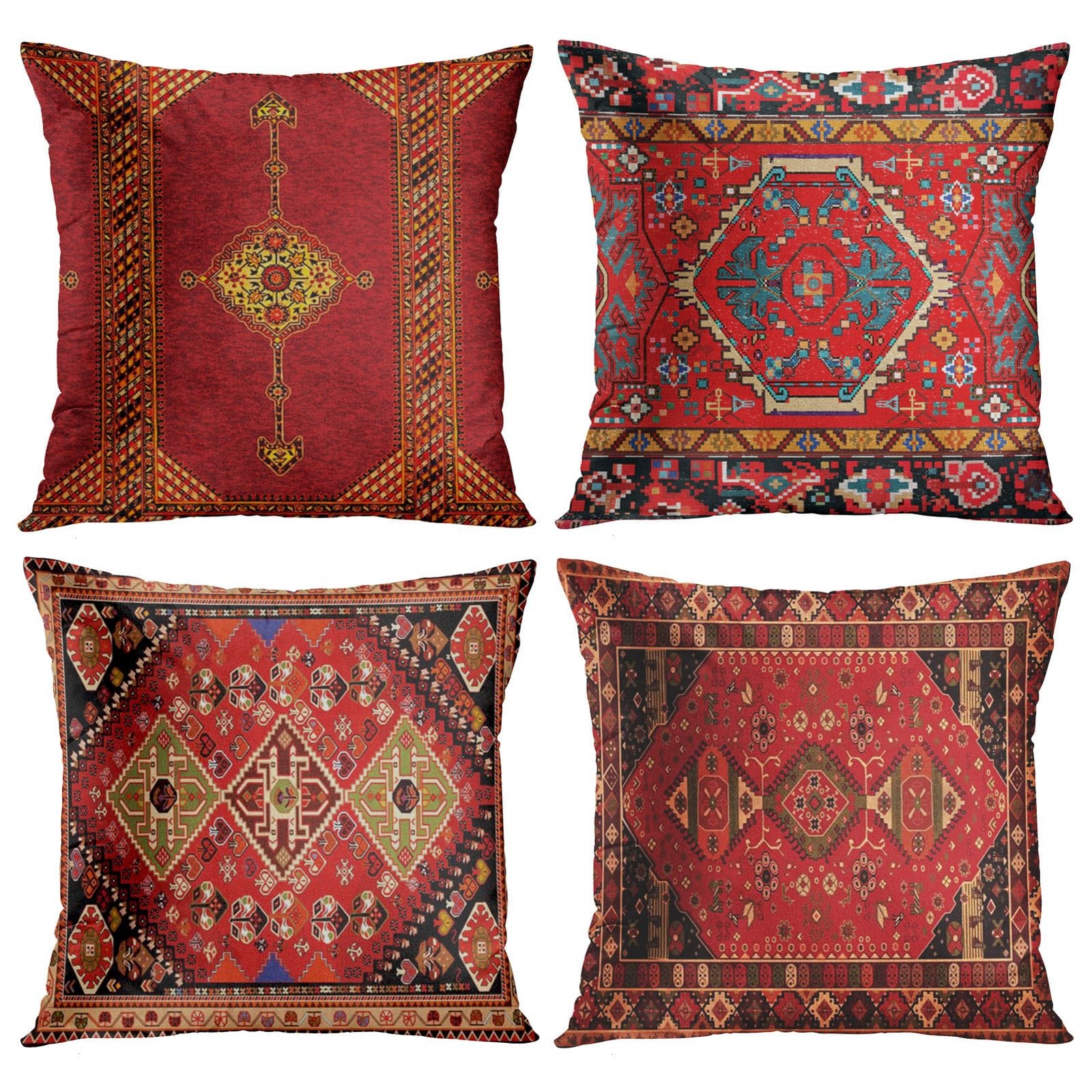 Britimes Throw Pillow Covers 18" x (Pack of 4), Colorful Red Tribal