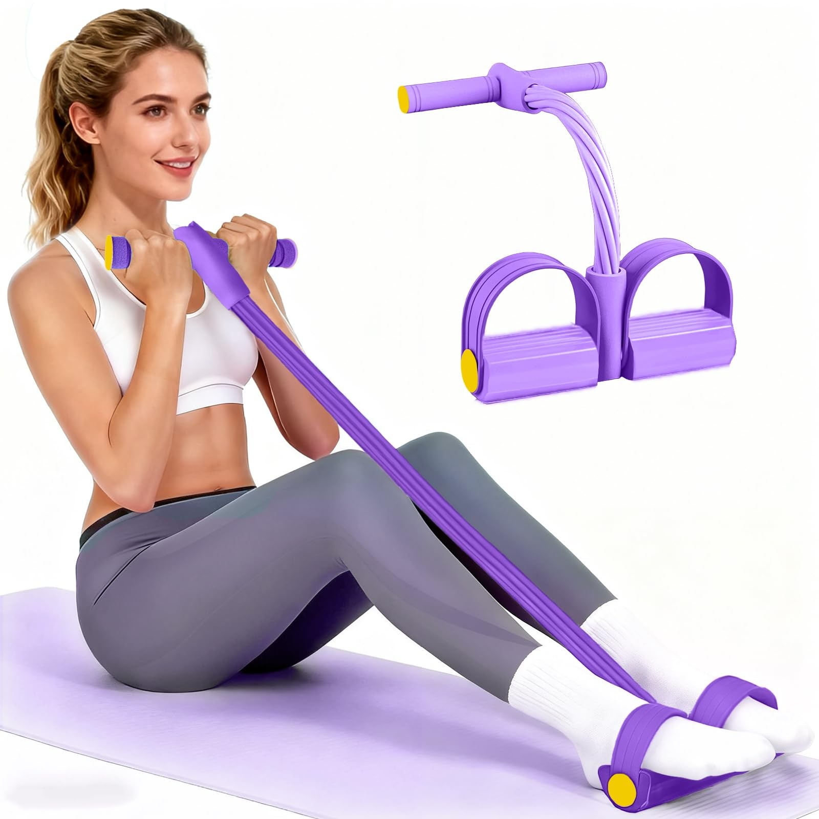 Pedal Resistance Bands with Handles, Durable 6-Tubes Standard, Purple