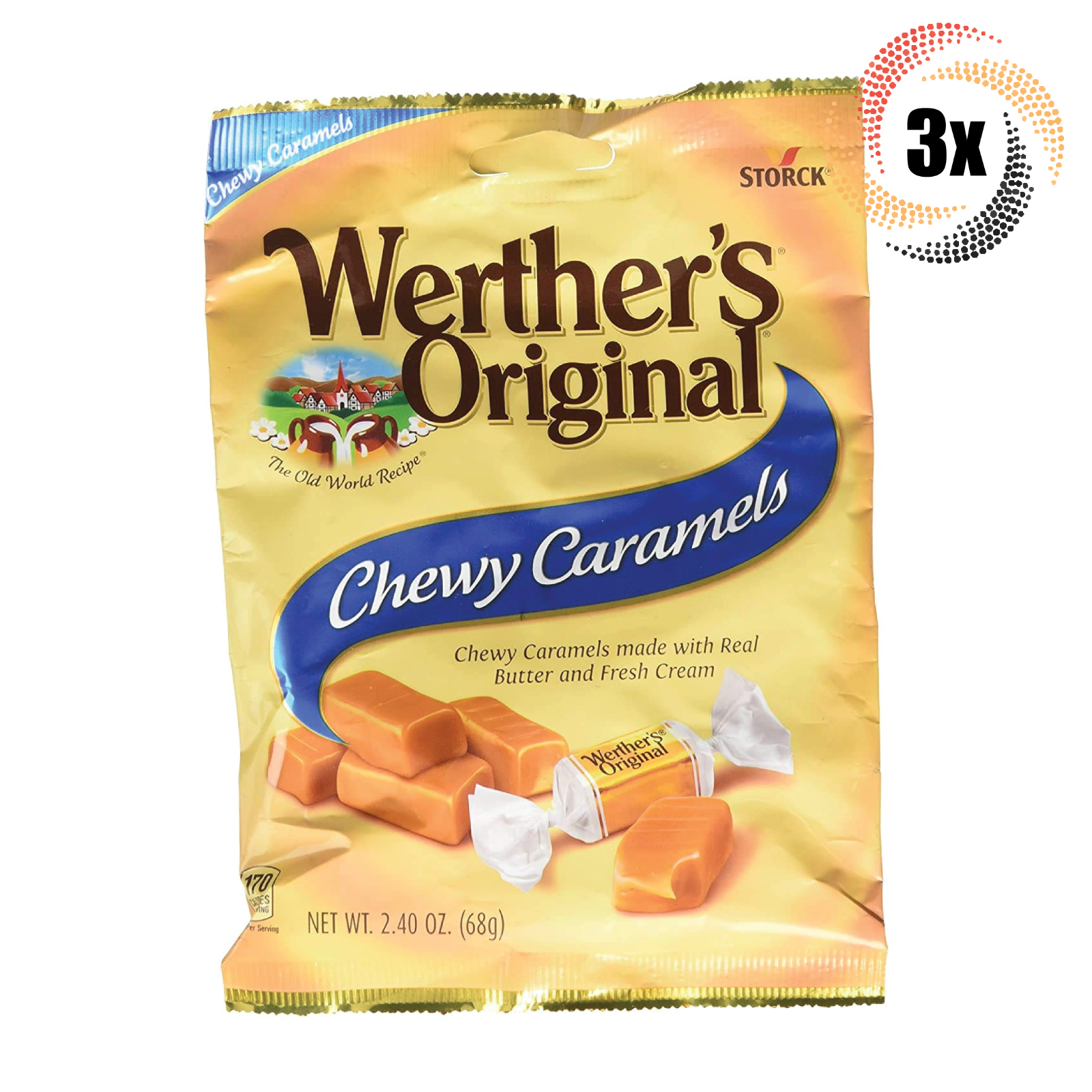 3x Bags Werther's Original Chewy Caramels Candies 2.4oz ( Fast Shipping! )