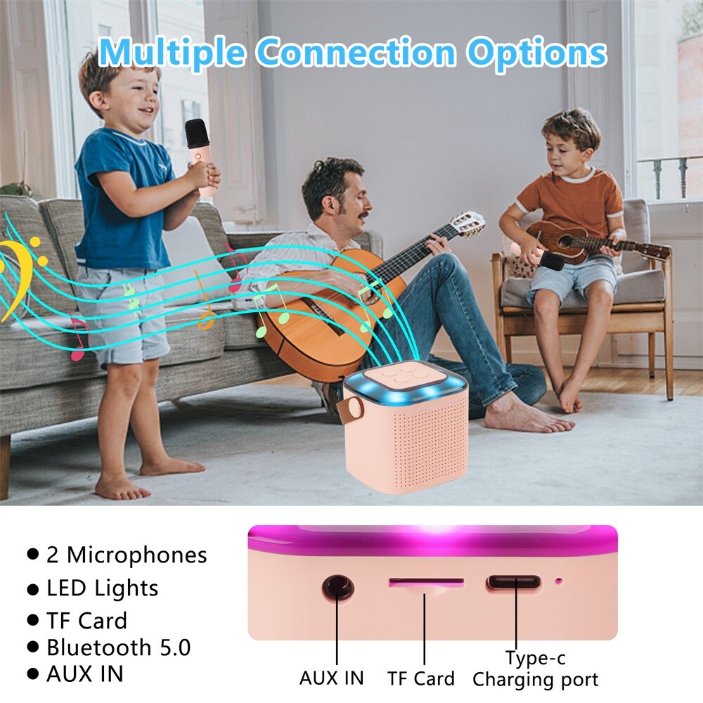 Bluetooth Portable Karaoke Machine Speaker Kids 2 Microphones
