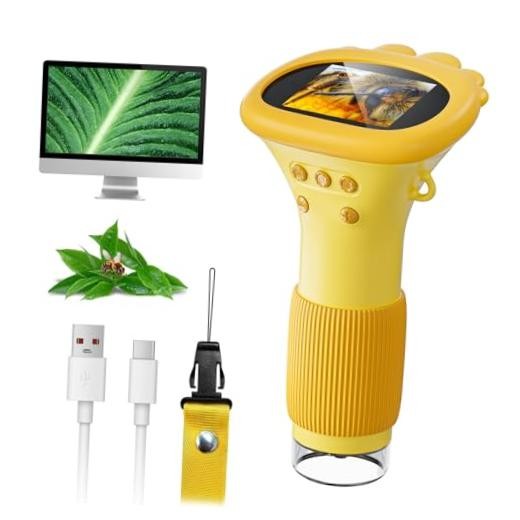 Microscope for Kids, 2" IPS Screen 1000X Handheld Digital Microscopes Orange