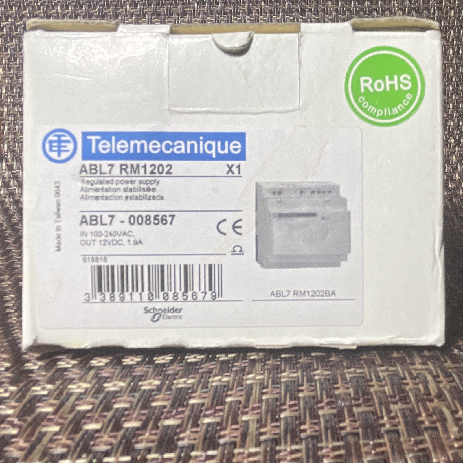 Telemecanique ABL7 RM1202 Regulated Power Supply 100-240VAC 12VDC 1.5A