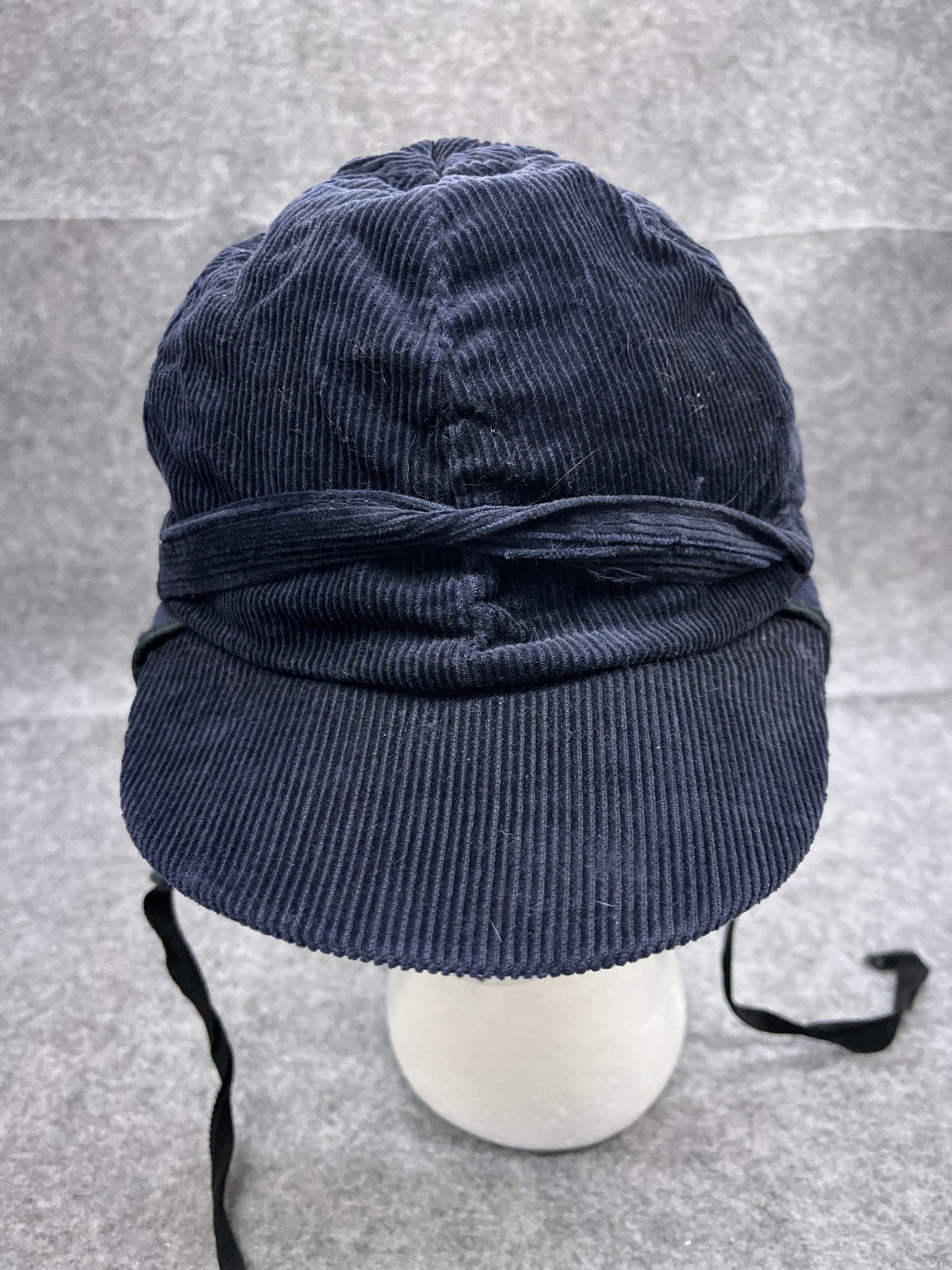 Trapper Hat Youth One Size Blue Cotton Corduroy Ear Flap Bill Brim Camp Outdoor