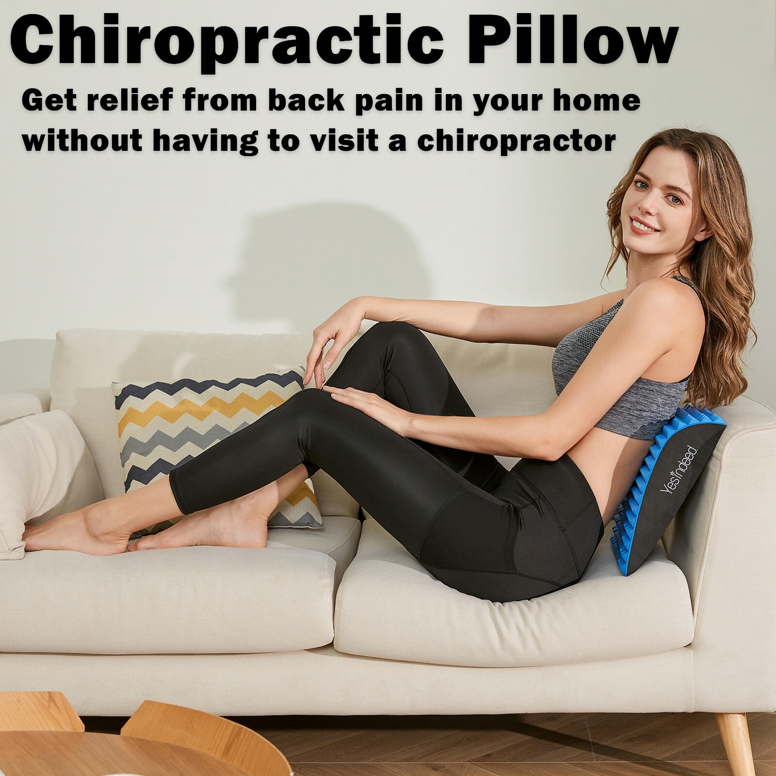 Back Stretcher Pillow - Back Pain Relief, Support for prolonged Sitting (Blue)