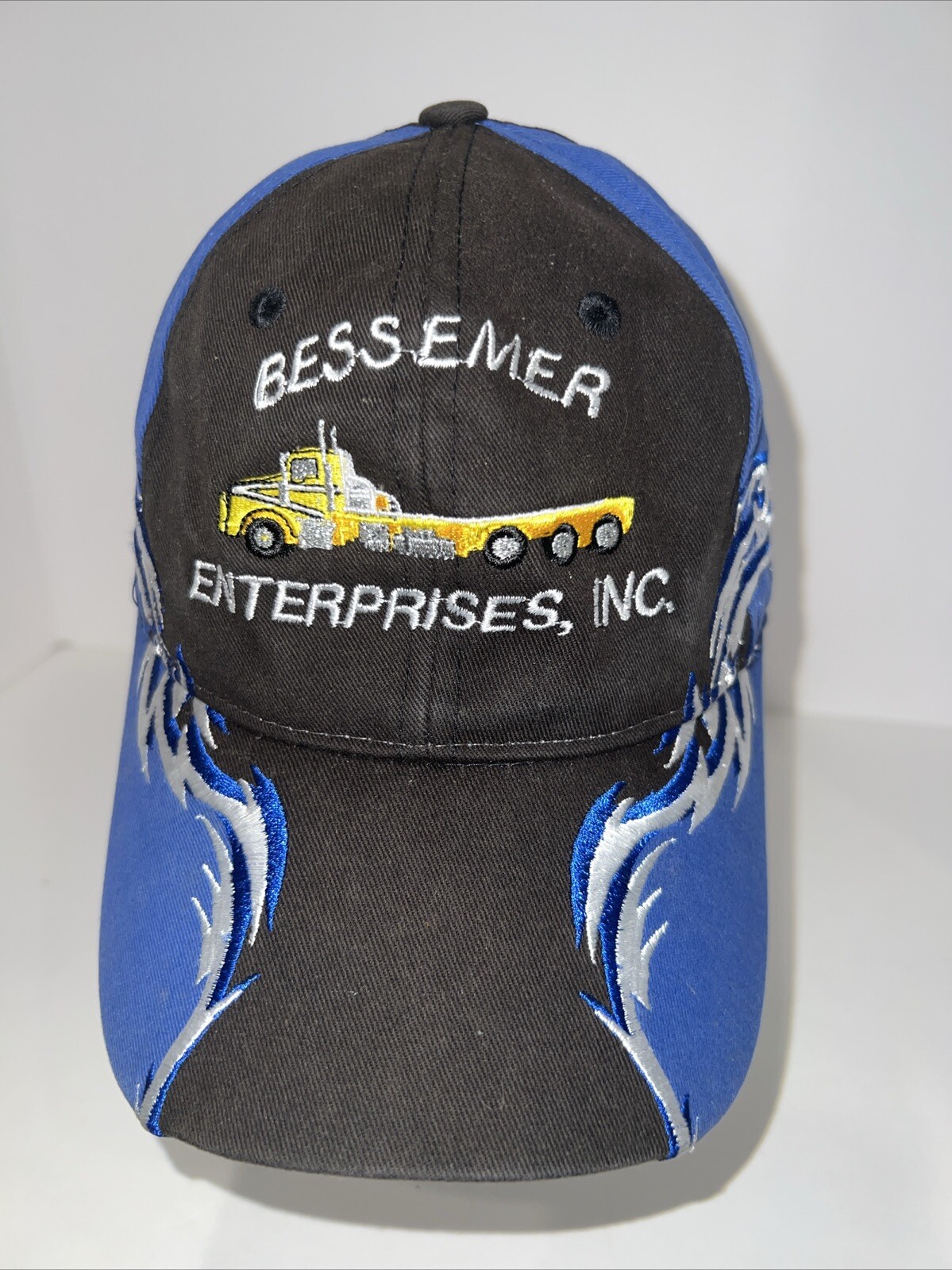 Bessemer Enterprises Royal Blue Black White Hat Cap w Embroidered Yellow Truck