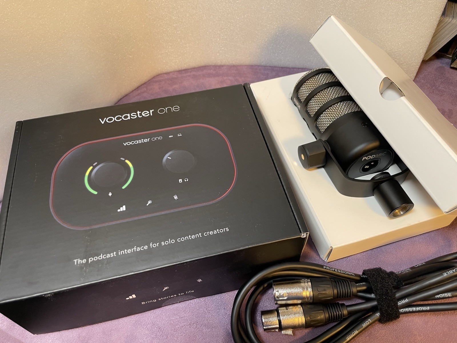 FocusRite Voaster One USB-C Audio Interface + Rode PodMic and XLR Cable