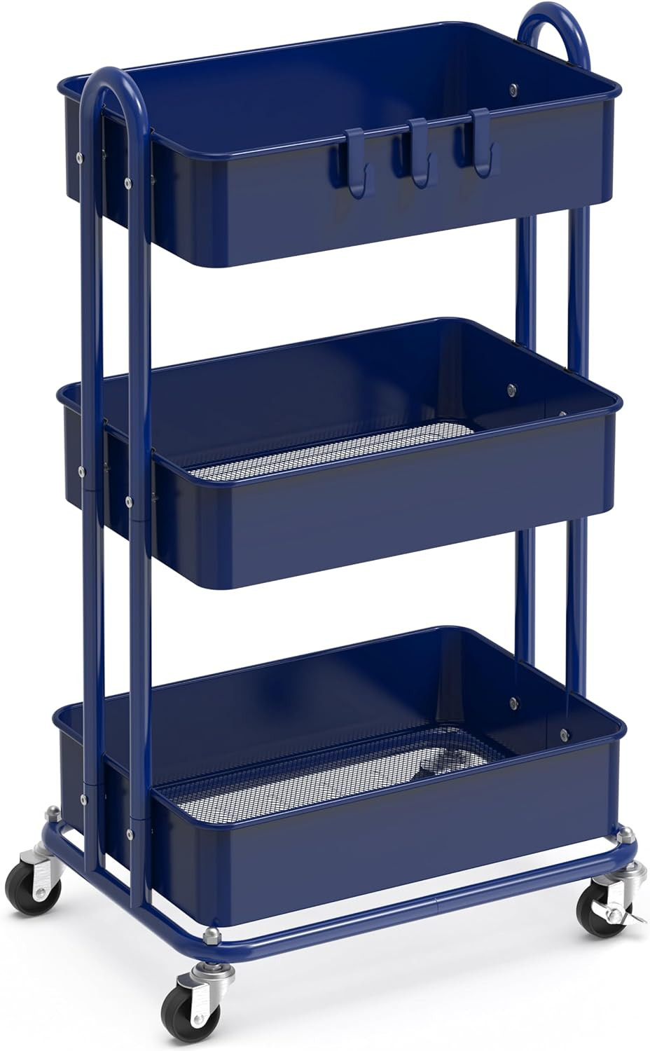 3-Tier Heavy Duty Metal Utility Rolling Cart with Locking Caster,Mobility,Sturdy
