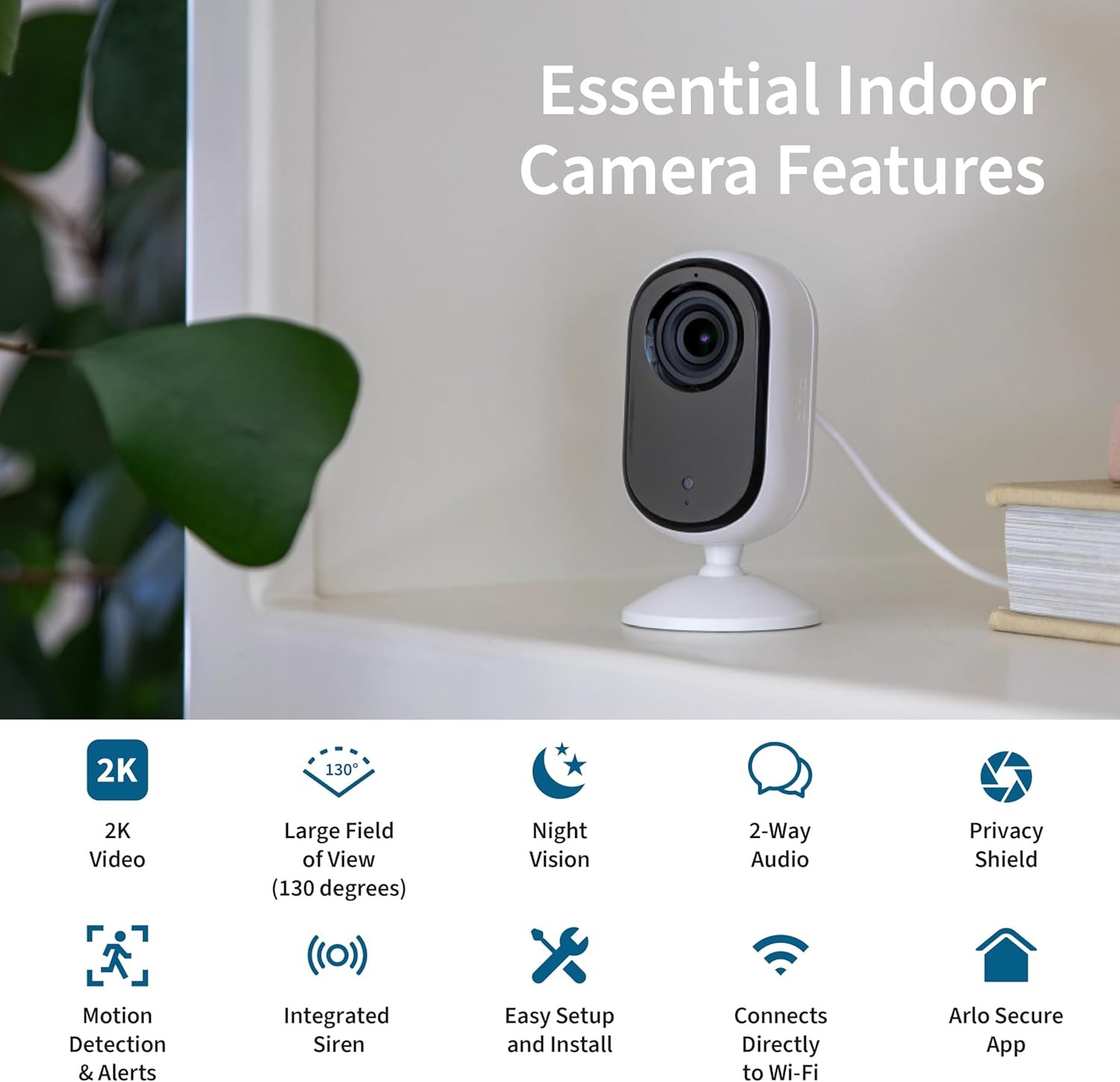 Arlo VMC3060-100NAR Essential 2ndGen 2K Indoor Single Cam-Certified Refurbished