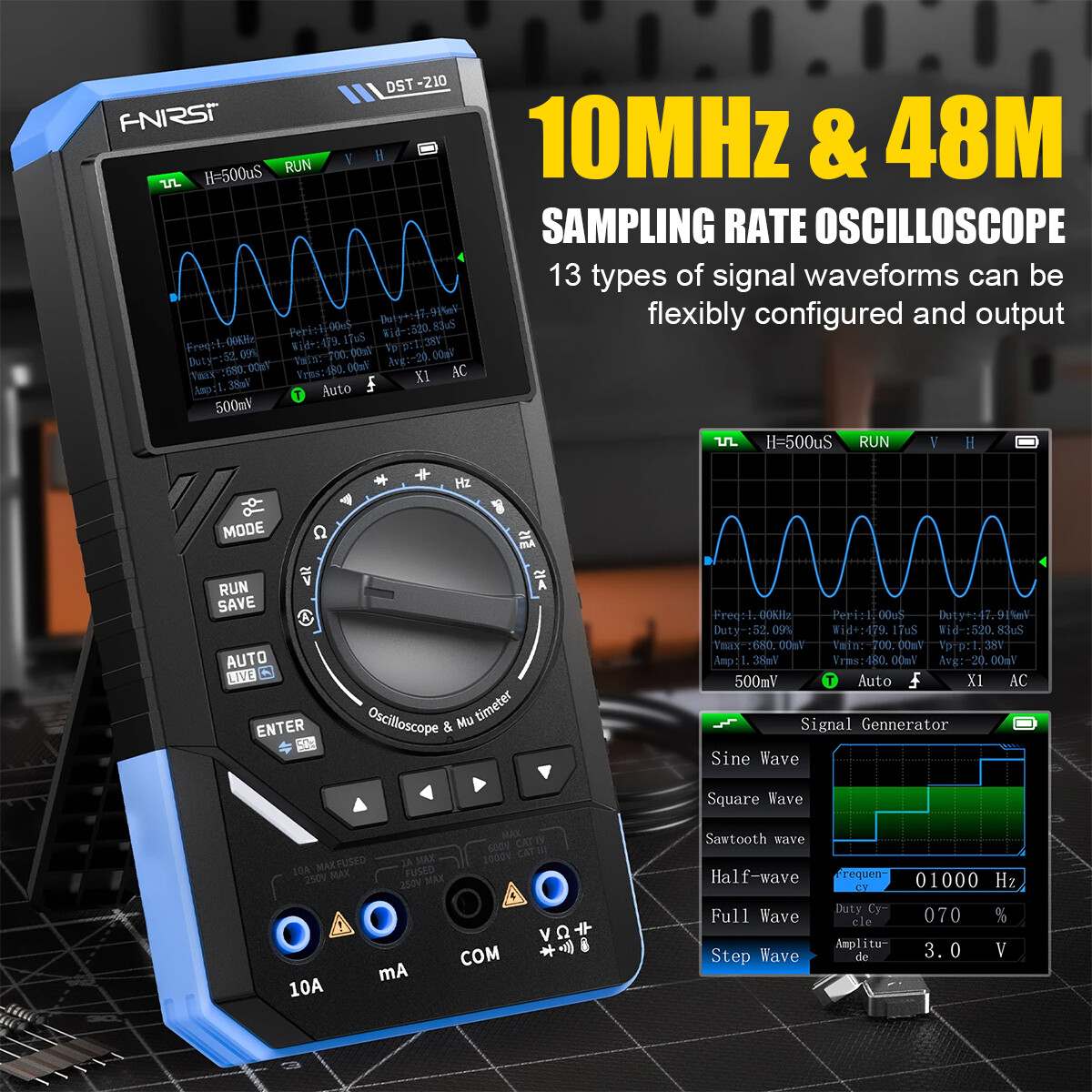 3 in 1 Oscilloscope Multimeter 10M Analog Bandwidth Counts 48MSa Sampling Rate