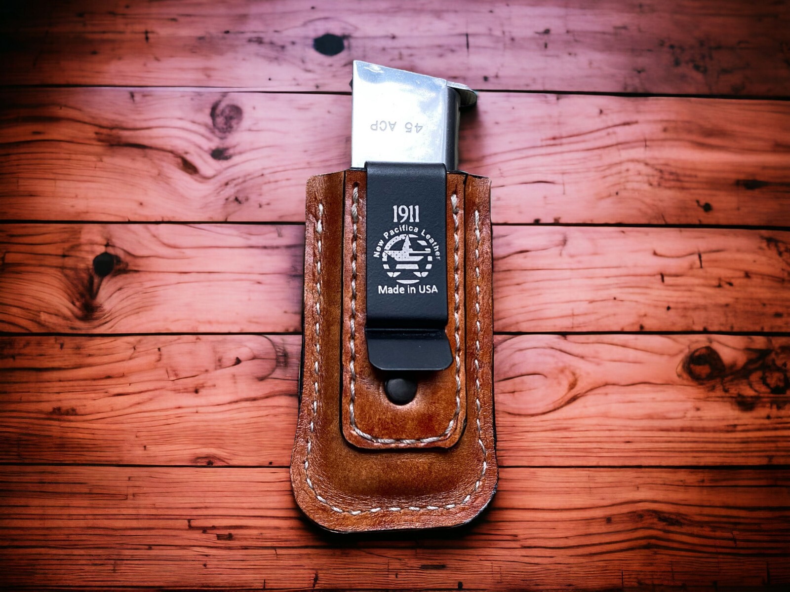 Made in USA - Leather Molded Magazine Holder Belt Clip, Wear On Either Side