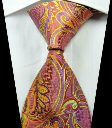 Hot Classic Paisley Yellow Purple JACQUARD WOVEN 100% Silk Men's Tie Necktie