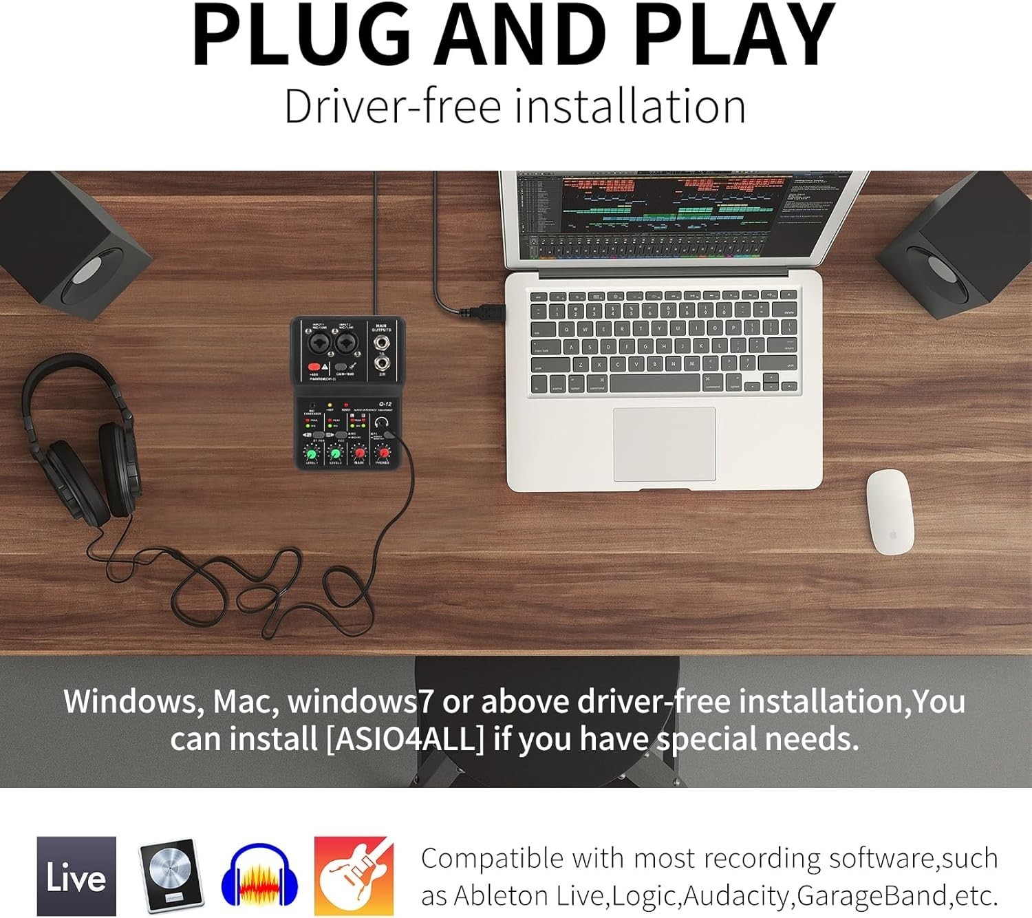 USB Recording Interface with Microphone Jack