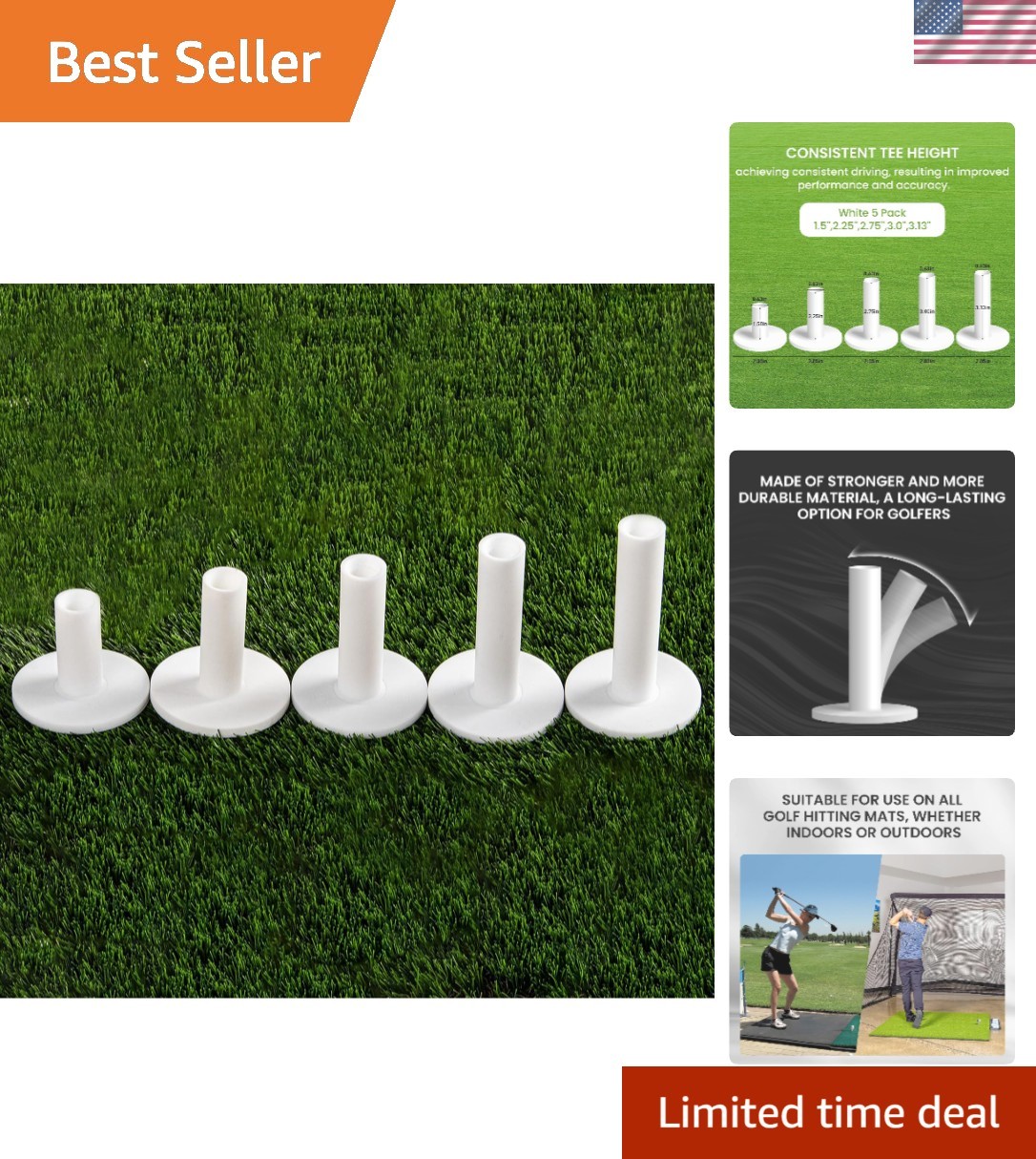 Indoor & Outdoor Golf Rubber Tees - 1.5” to 3.13” Sizes, Perfect for All Skills