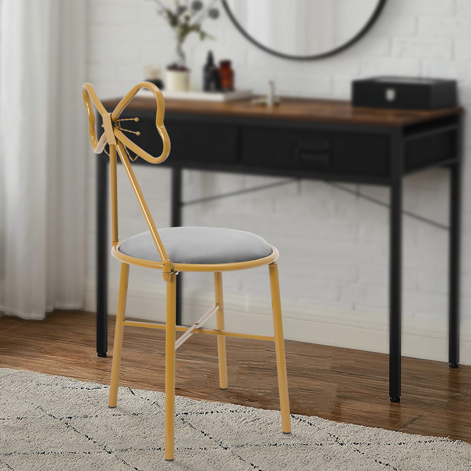 Grey Modern Chair Butterfly-shaped Backrest Chair For Dining Makeup 34*34*80cm