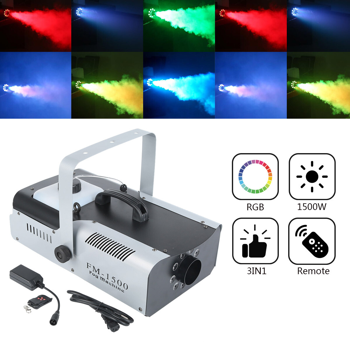 1500W Portable Smoke Fog Machine RGB LED Light Disco Fogger w/Wireless Remote US