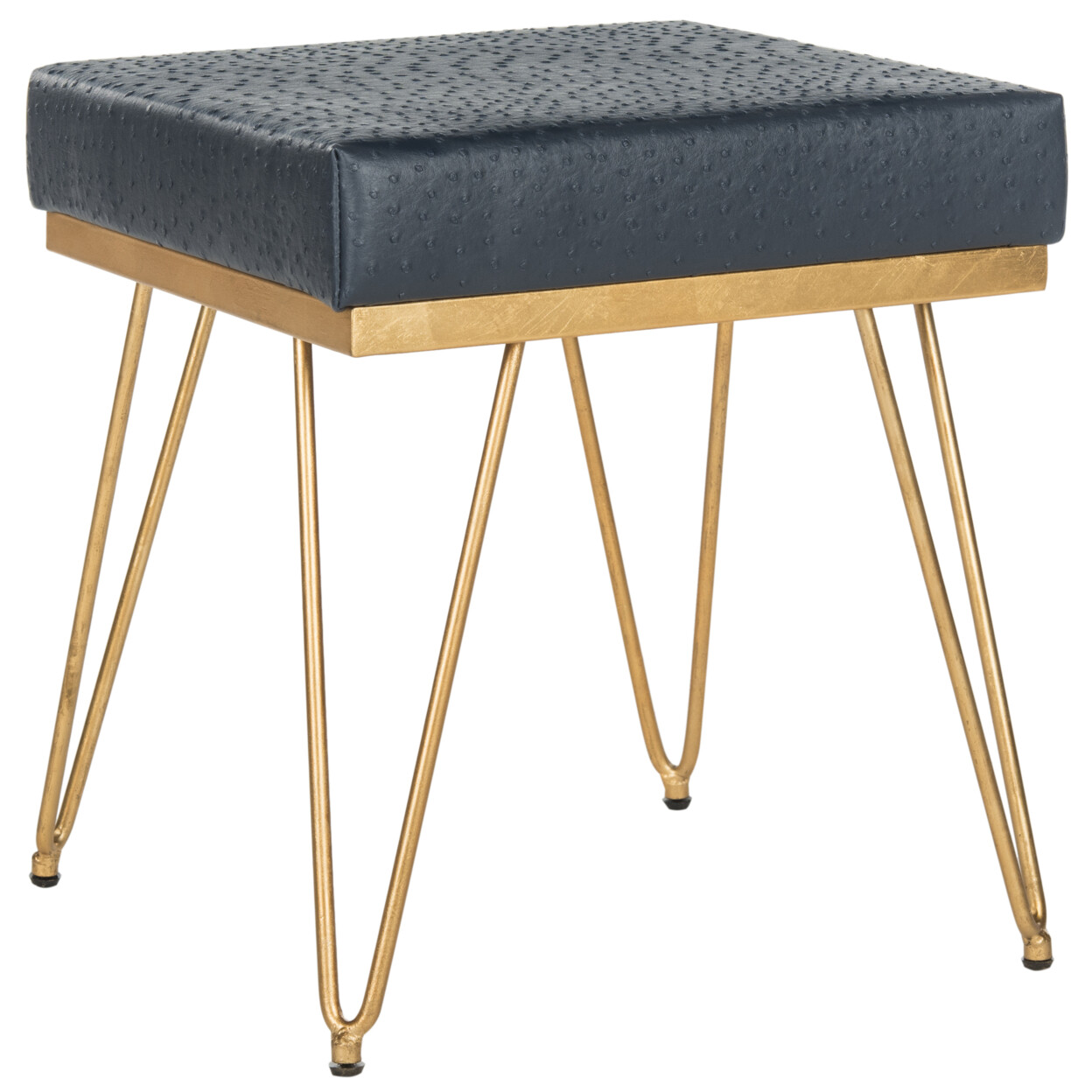 SAFAVIEH Jenine Faux Ostrich Square Bench | Navy / Gold |
