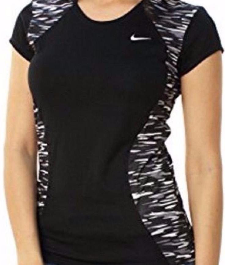 Nike Running NWT Women M Black 100% Polyester Top Camouflage Inserts at Sides
