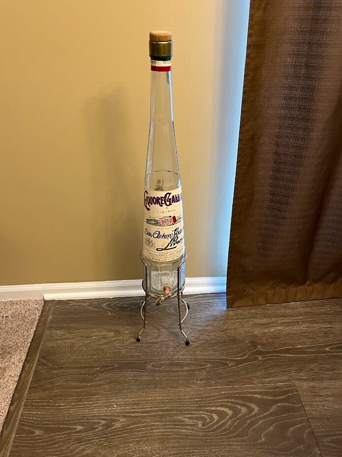 Vintage LIQUORE GALLIANO 1.75L Glass BOTTLE w/ SPIGOT Tap in METAL STAND Liqueur