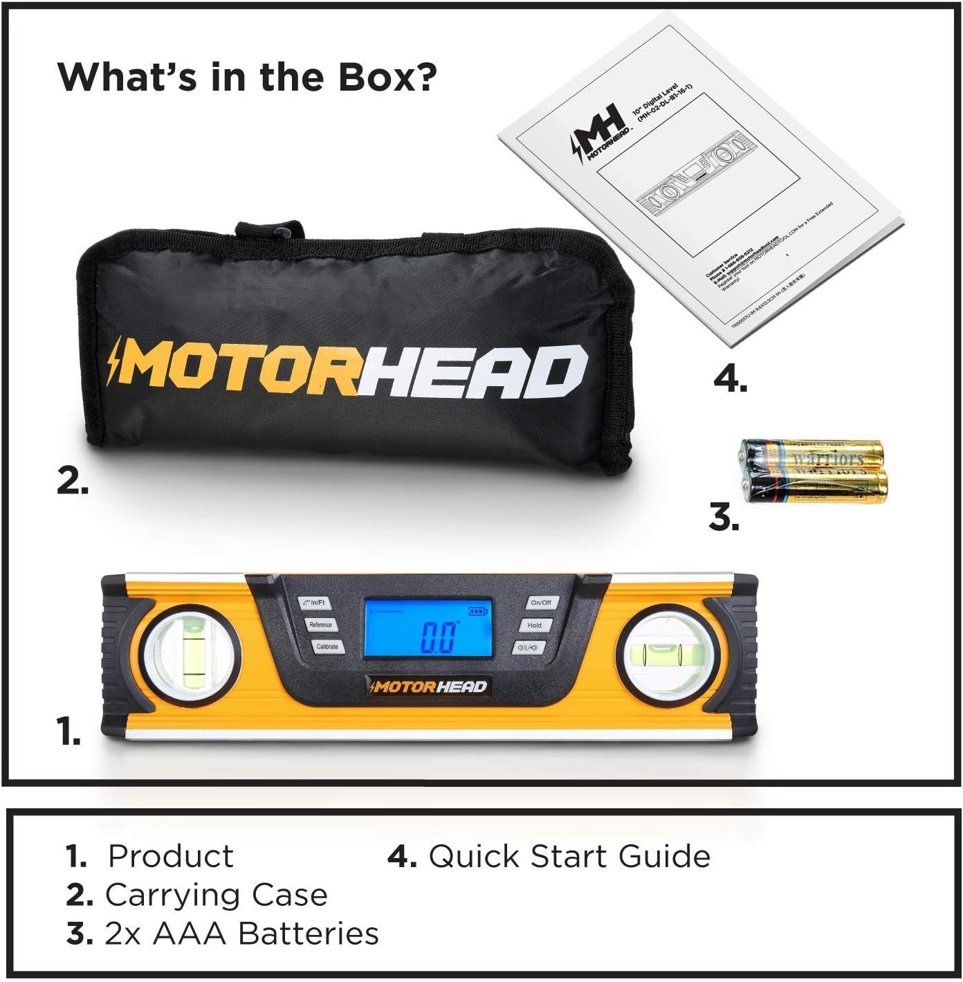 MOTORHEAD 10-Inch 0° - 180° SMART DIGITAL Level, LCD Screen, Audible Alerts,