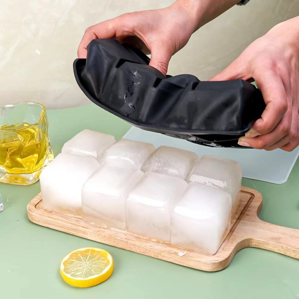 Giant Silicone 6 Ice Cube Tray Large Square Mold Food Grade Jumbo Ice