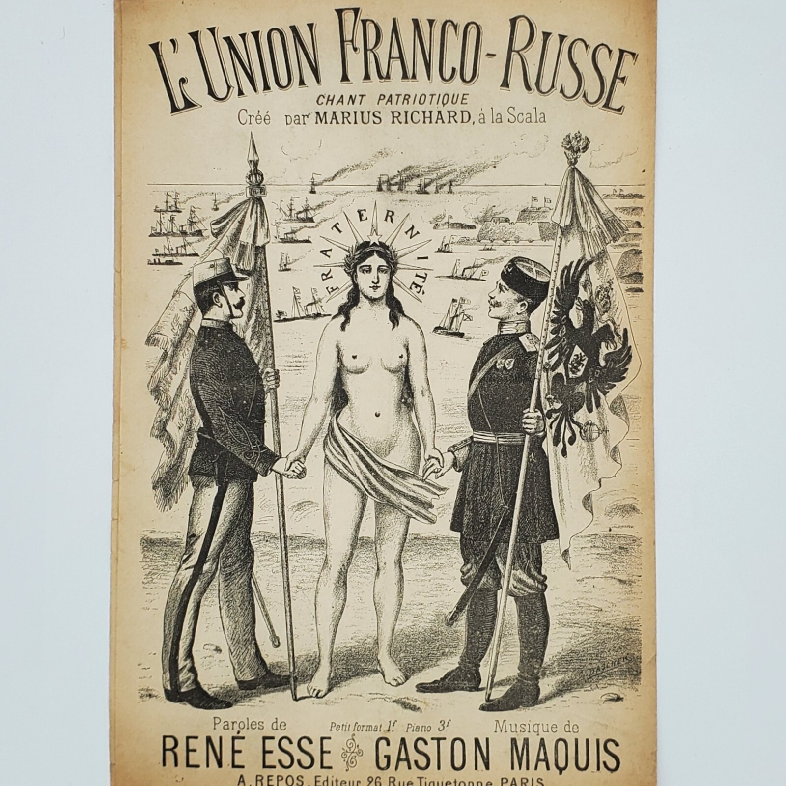 Original French Russian Alliance 1892 military Patriotic music sheet Marianne