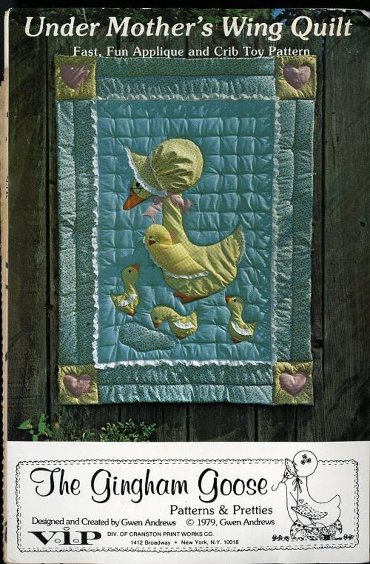 Under Mothers Wing,Gingham Goose Baby Quilt Pattern.Machine Appliquéd, Hand Tied