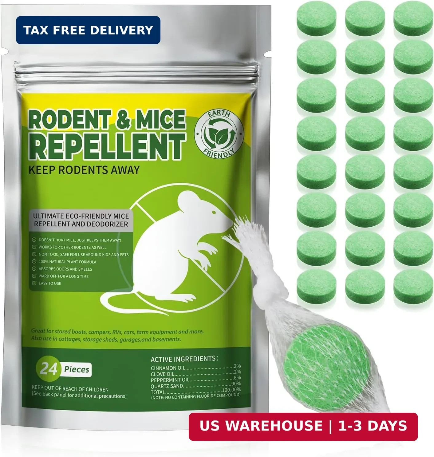 24PCS Mice Repellent Moth Balls Rodent Repeller, Natural Pest Control for Rats S