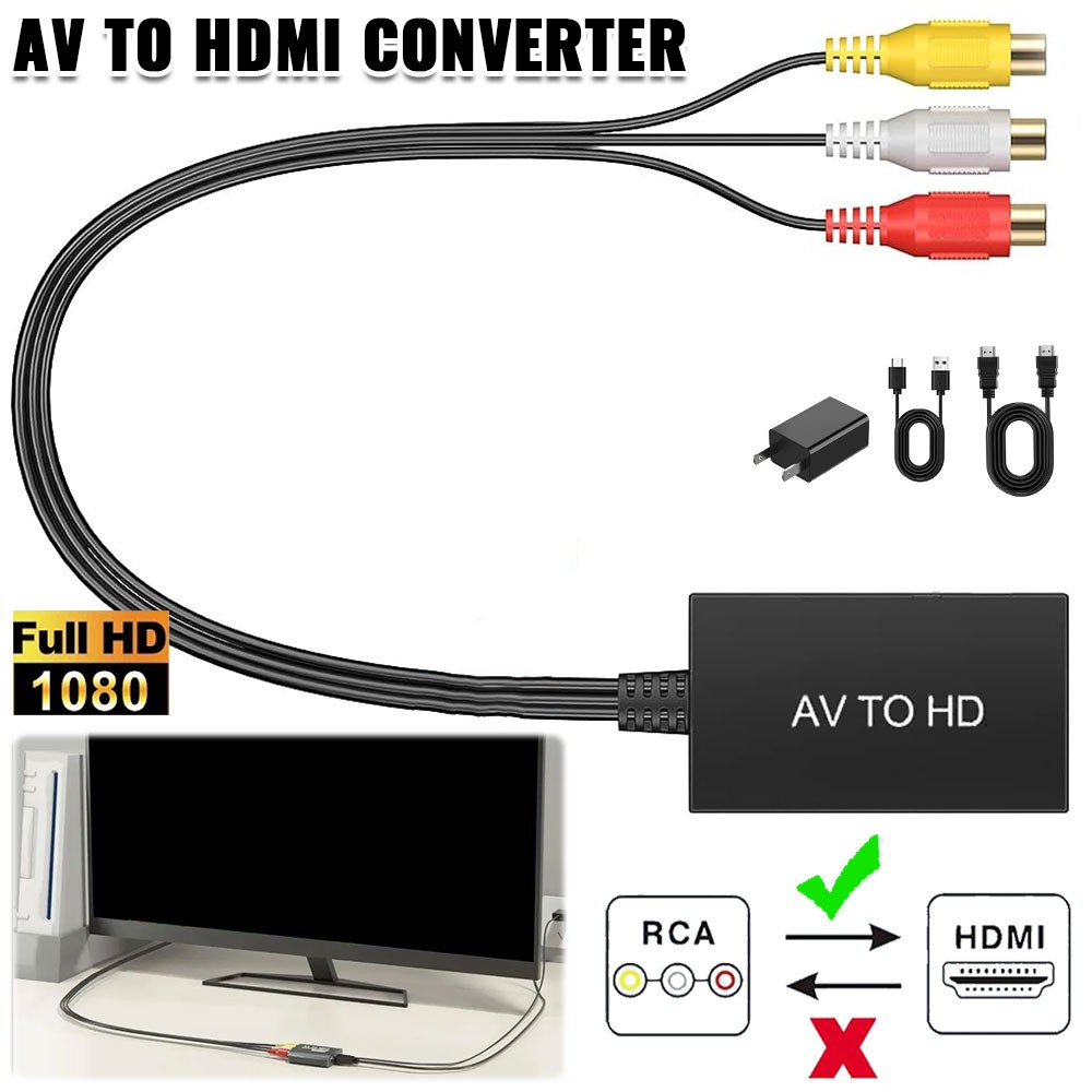 RCA AV To HDMI Converter 1080P Adapter With Audio Cable For HDTV TV AAV
